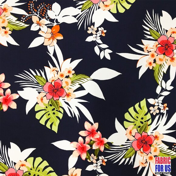 Plumeria Flowers ITY Poly-Spandex Stretch Fabric 58"/60" Wide - Picture 2 of 4